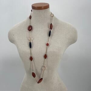 Long beaded gold chain necklace